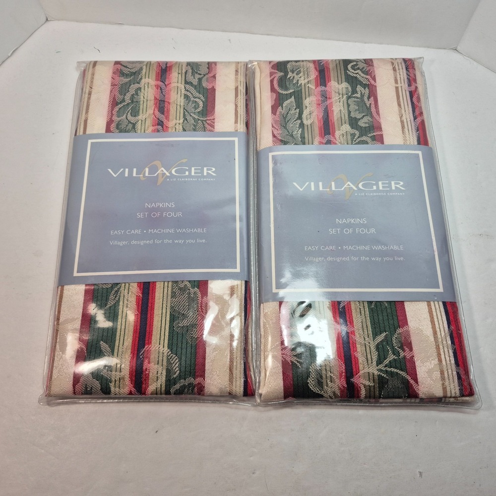 Villager Napkins Liz Claiborne Damask Floral Stripe Christmas 19x19 in Set of 8